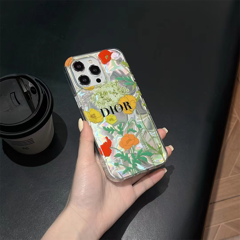 DIOR グリーン 花 電話ケース zm
