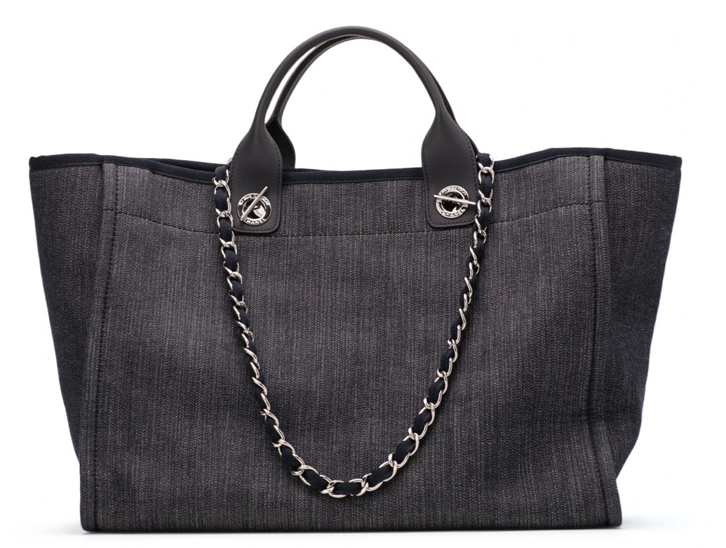 Chanel Deauville Large Tote チェーン付 デニム トートバッグ