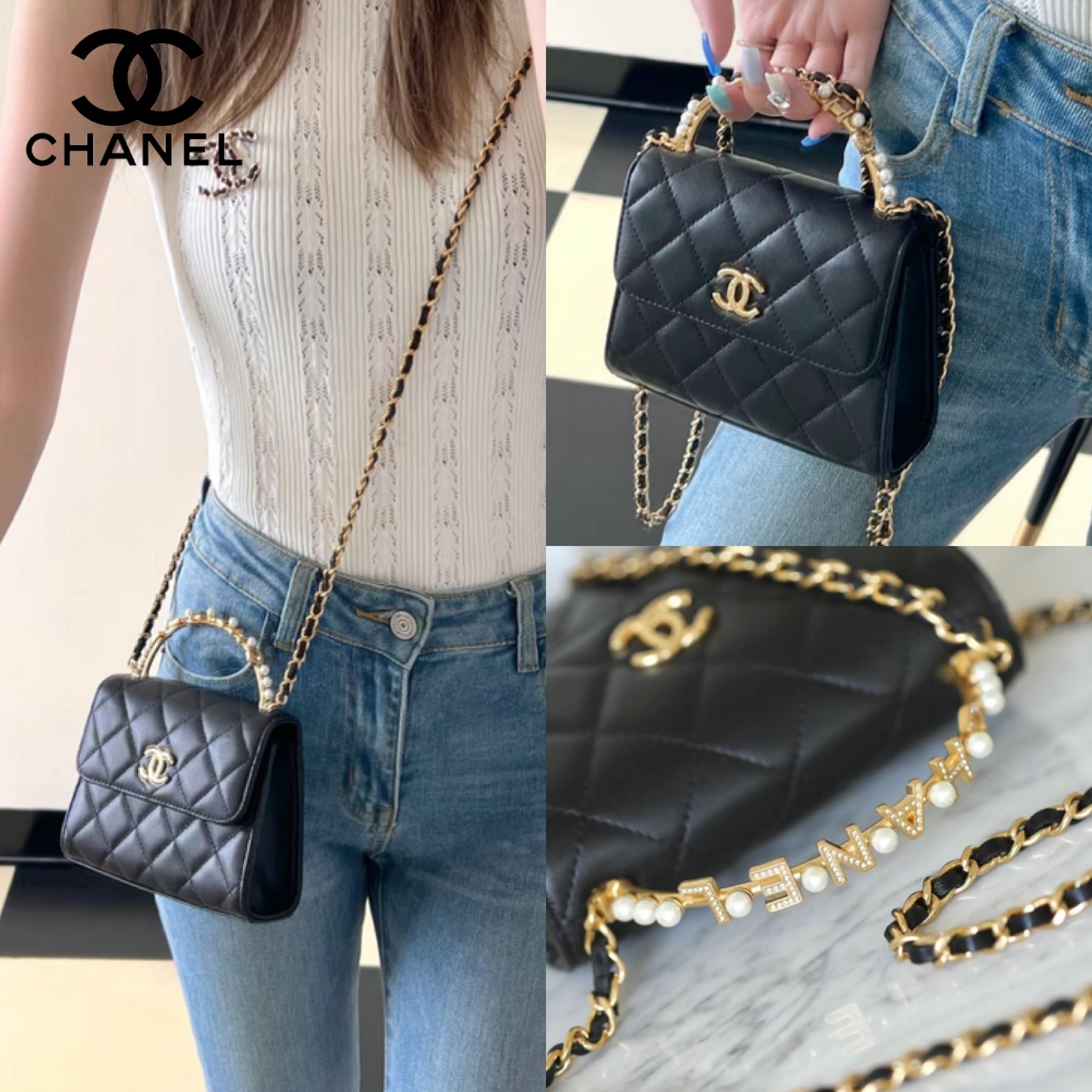【ハンドルのロゴが可愛い?】CHANEL チェーン クラッチ パール