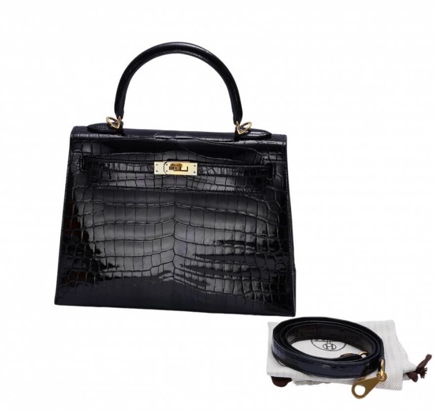 エルメス HERMES ケリー ケリー25 クロコダイルニロティカス ブラック ゴールド金具 Y刻印