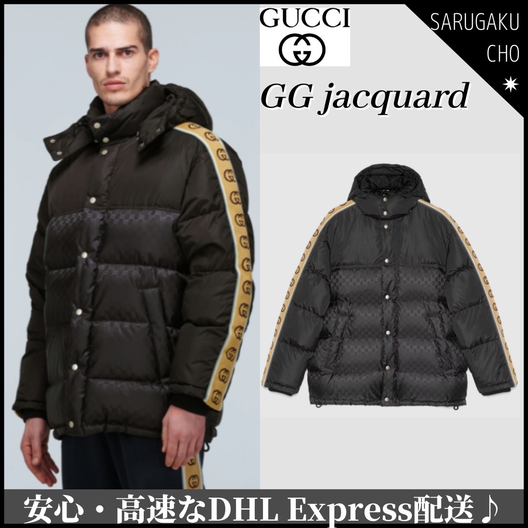 GUCCI GG パターン フロントボタン ダウンジャケット ブラック