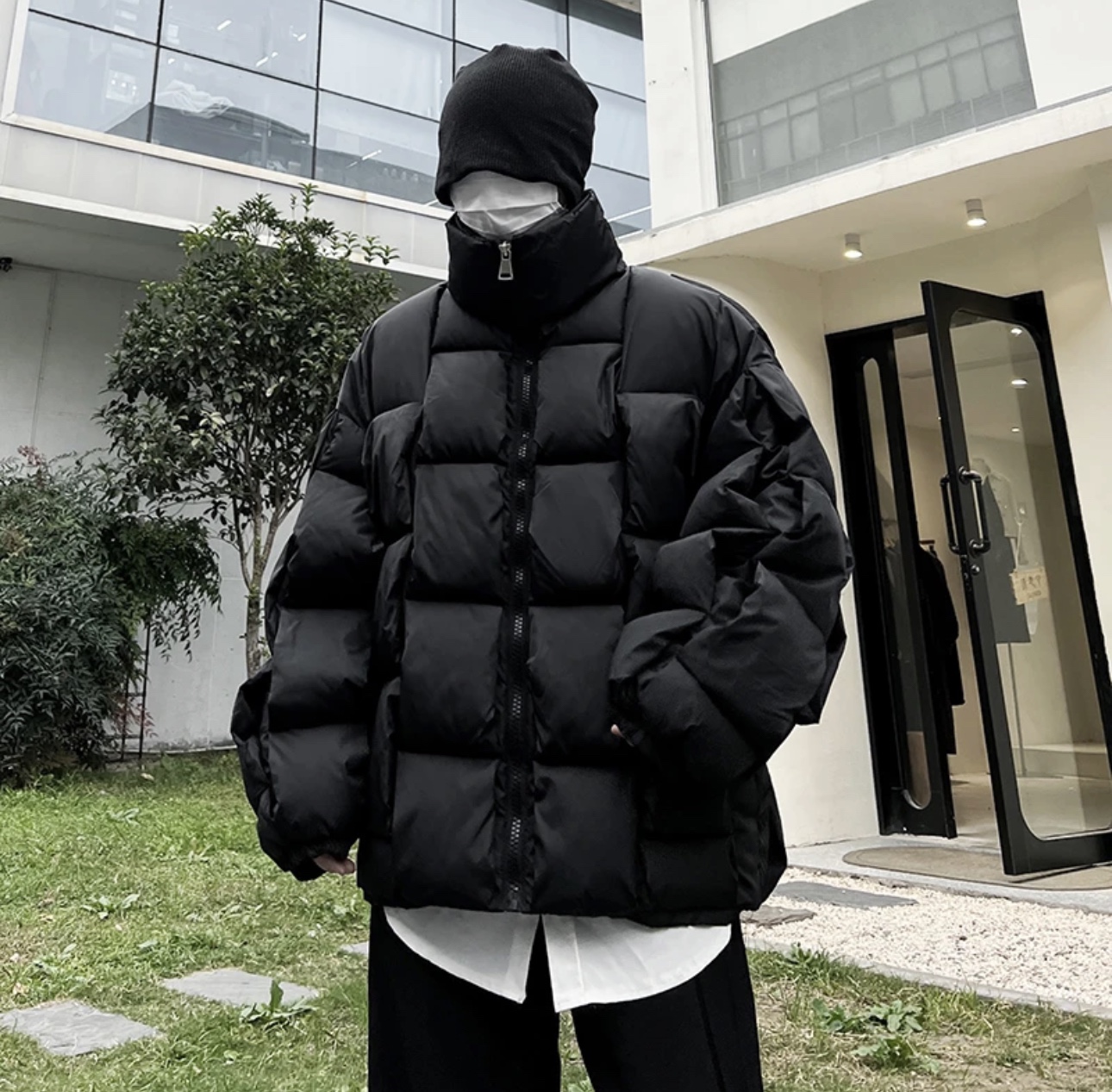 Bottega Veneta パターン フロントボタン ダウンジャケット ブラック