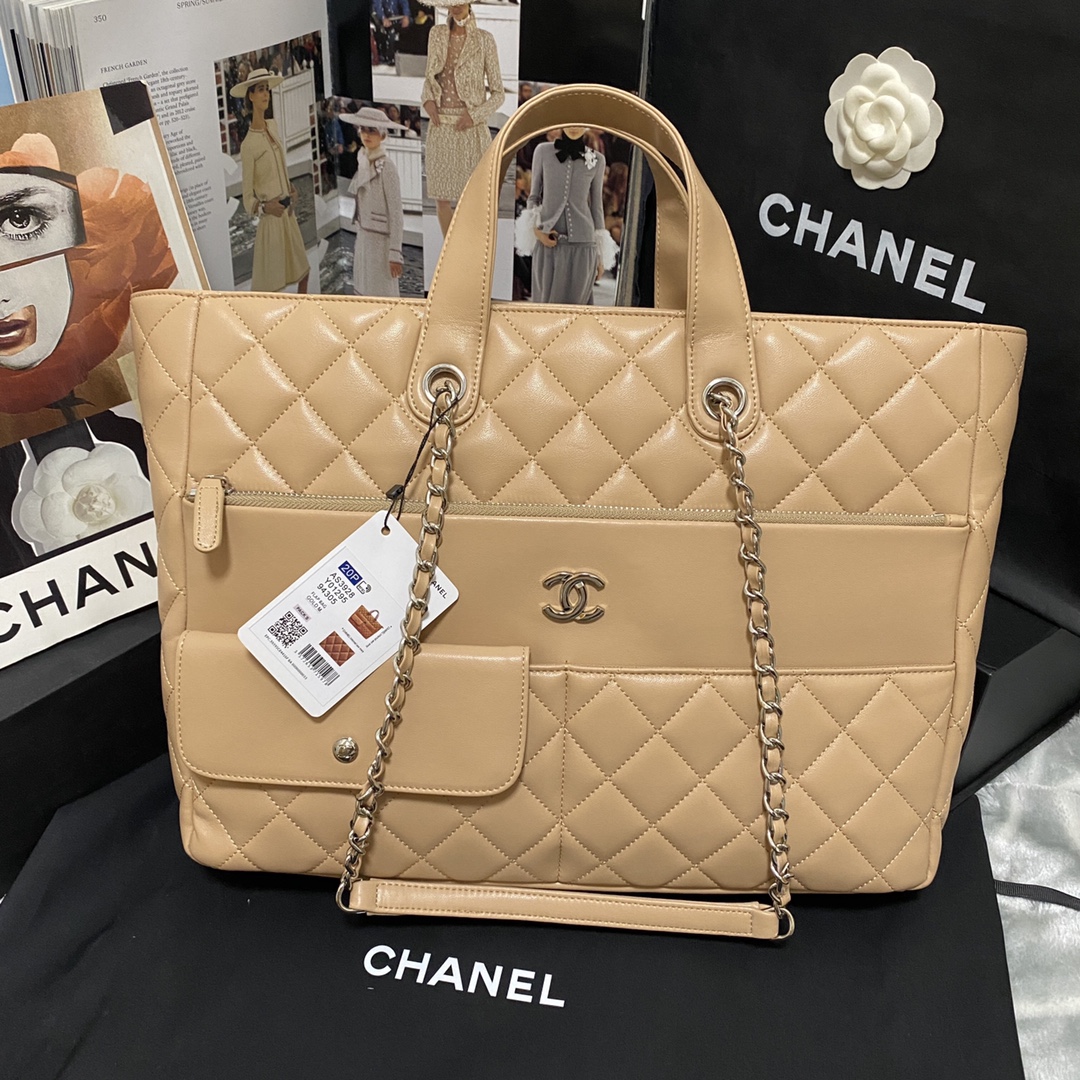 Chanel Calfskin Quilted Ultra Pocket Shopping Tote Navy AS3928