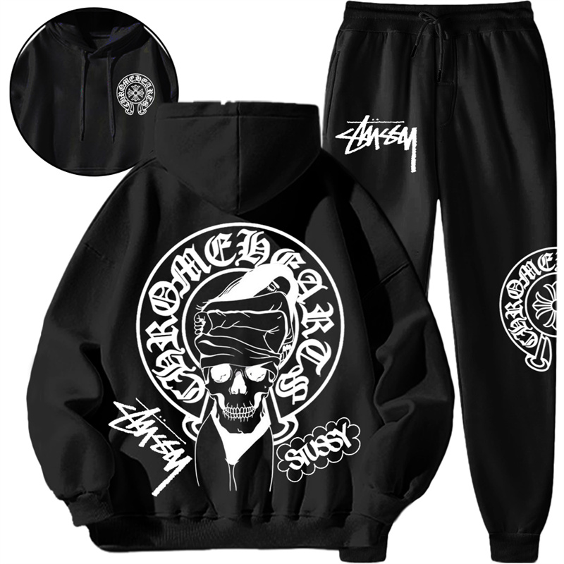 【 Chrome Hearts x Stussy 】ストリートスタイル髑髏女性流行ファッションパーカーのスーツです