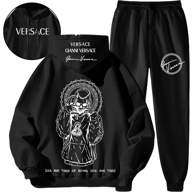 【 Versace 】シンプルなデザインの髑髏パーカーセットです、スタイリッシュでシンプルなデザイン
