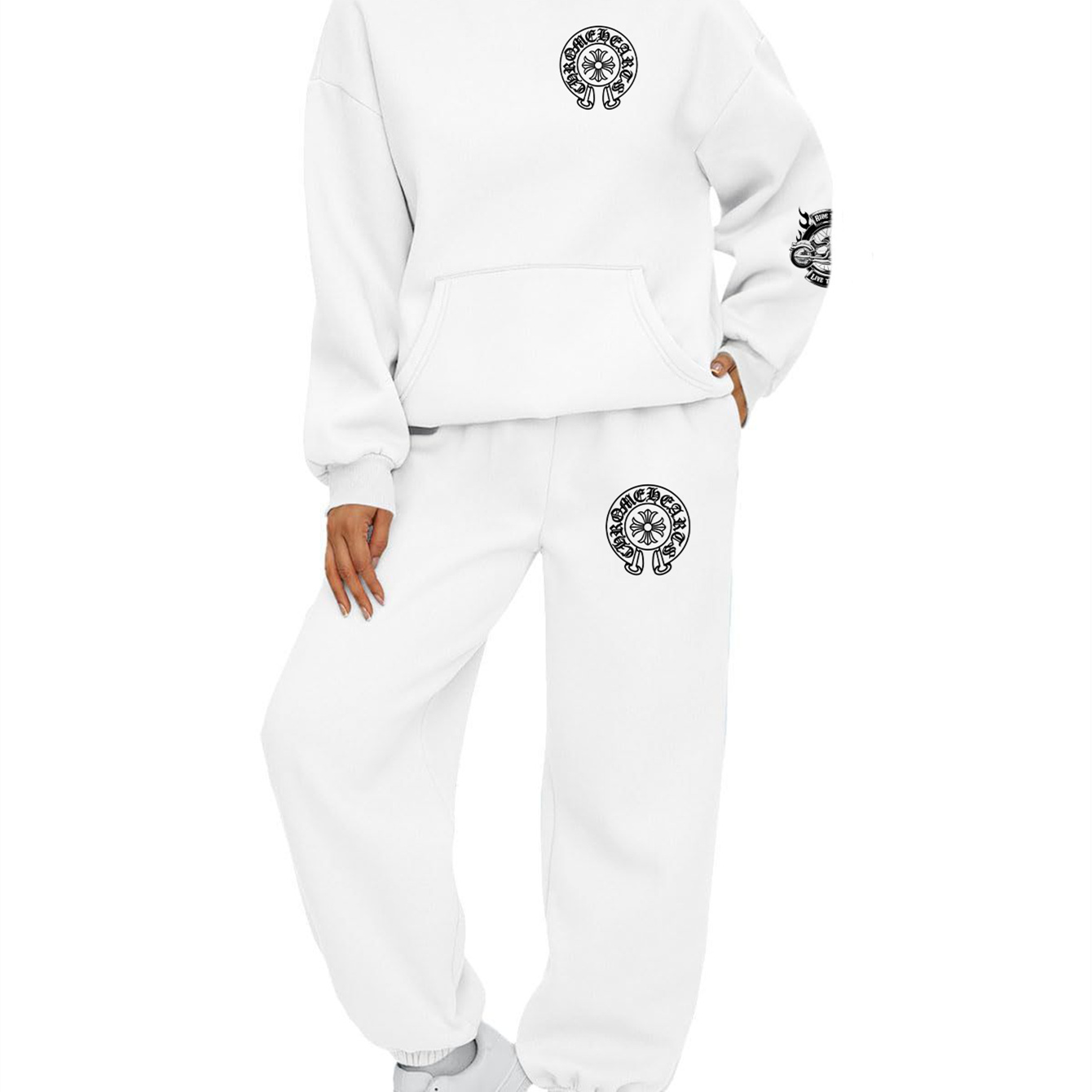 【 Chrome Hearts x Stussy 】バイクに乗ってタトゥーを入れた髑髏ファッションデザインのパーカーセットです
