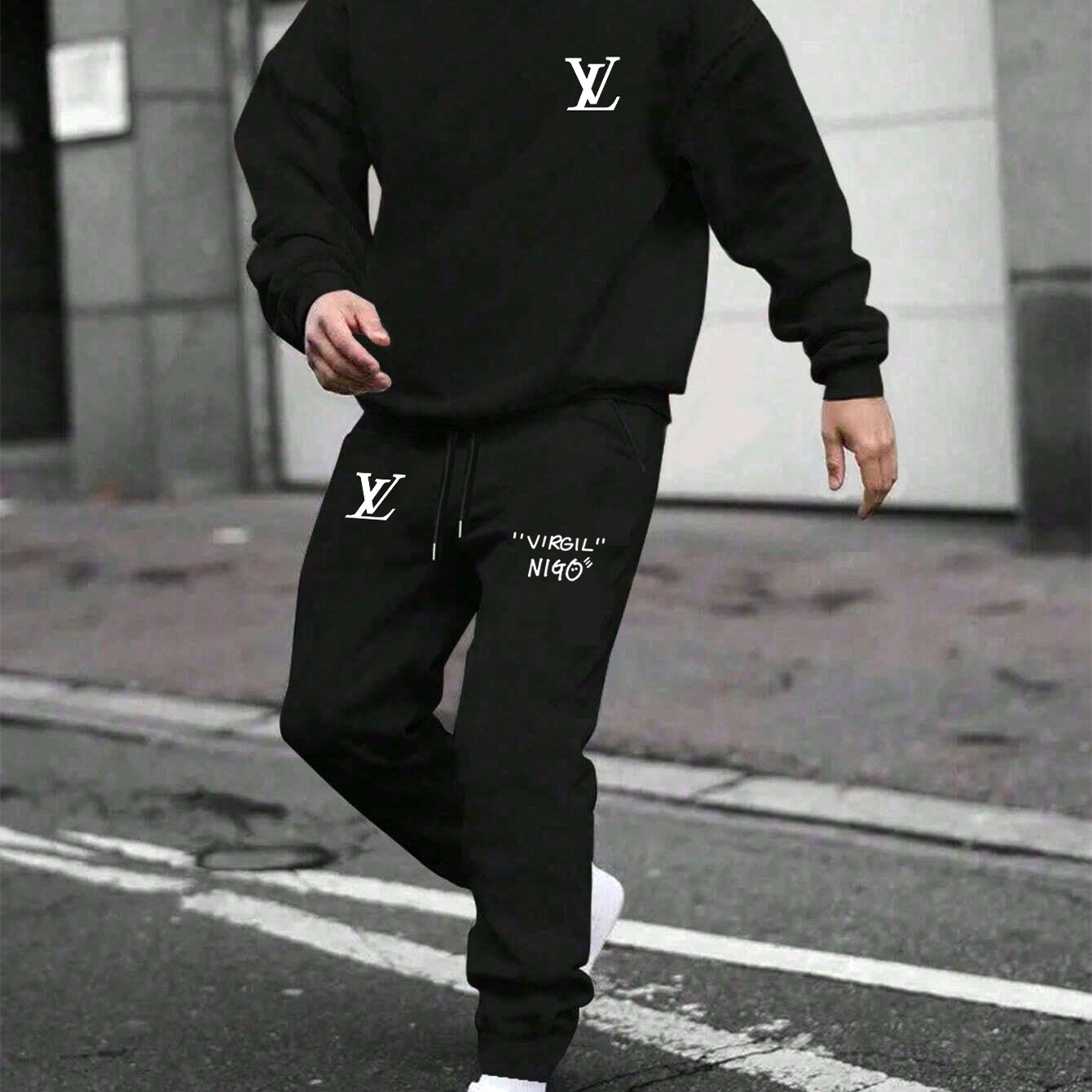 【 Louis Vuitton】特殊ひび割れデザインのファッションパーカーセットです