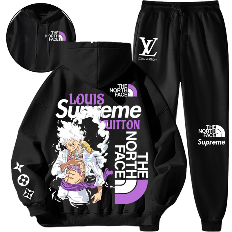 【 LOUIS VUITTON & THE NORTH FACE & SUPREME 】色当てデザインです白髪の男の子ですパーカーのスーツです