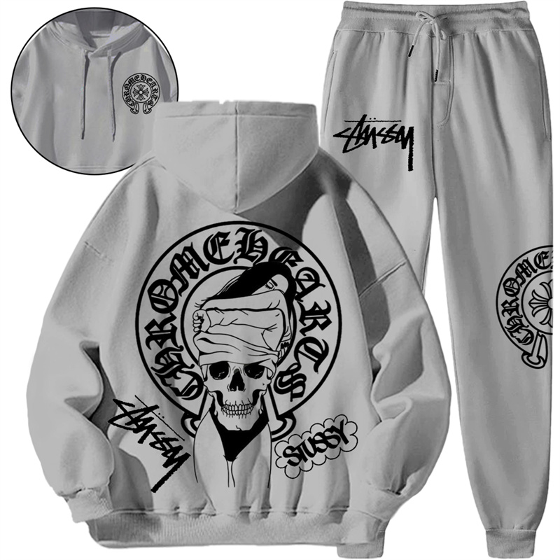【 Chrome Hearts x Stussy 】ストリートスタイル髑髏女性流行ファッションパーカーのスーツです