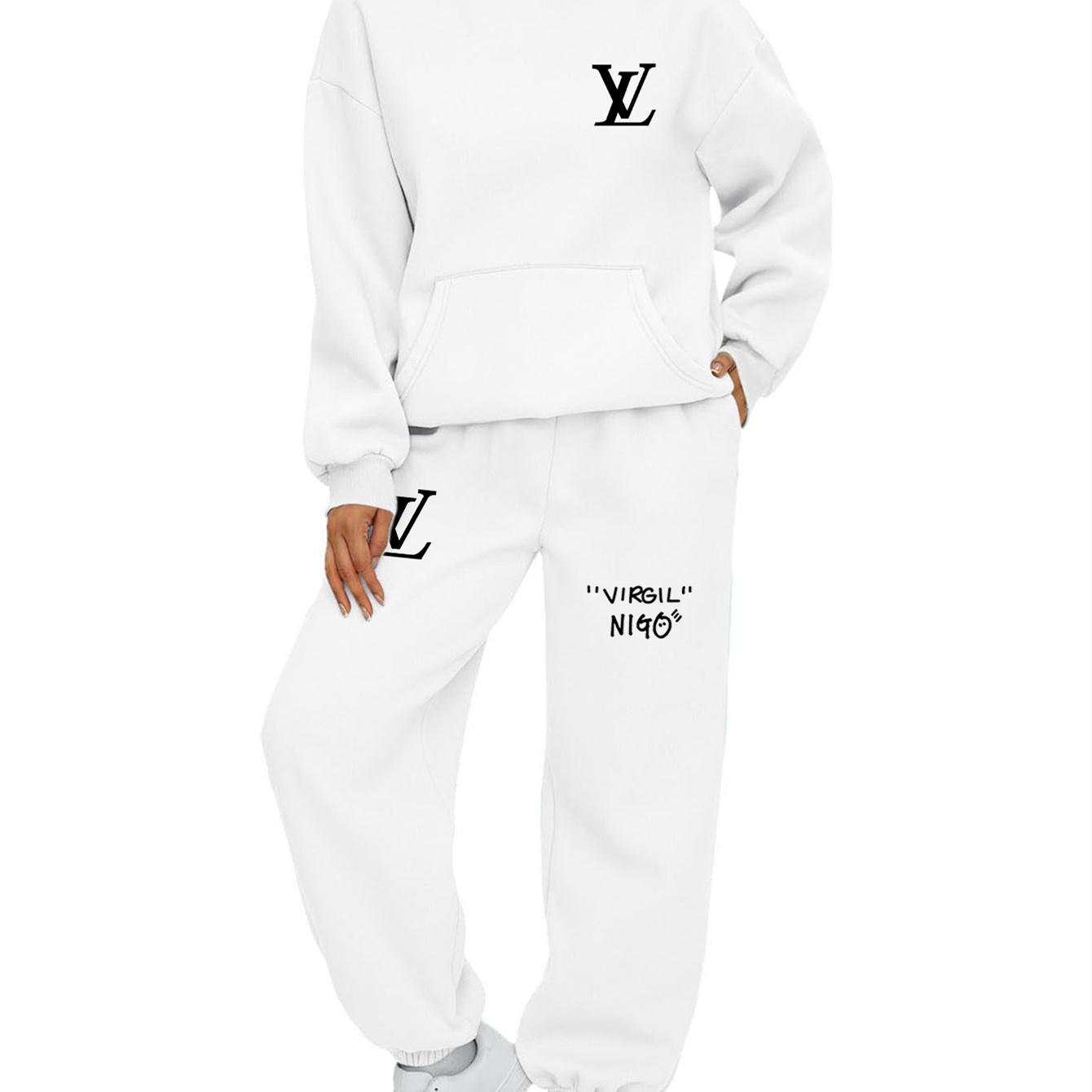 【 Louis Vuitton】特殊ひび割れデザインのファッションパーカーセットです