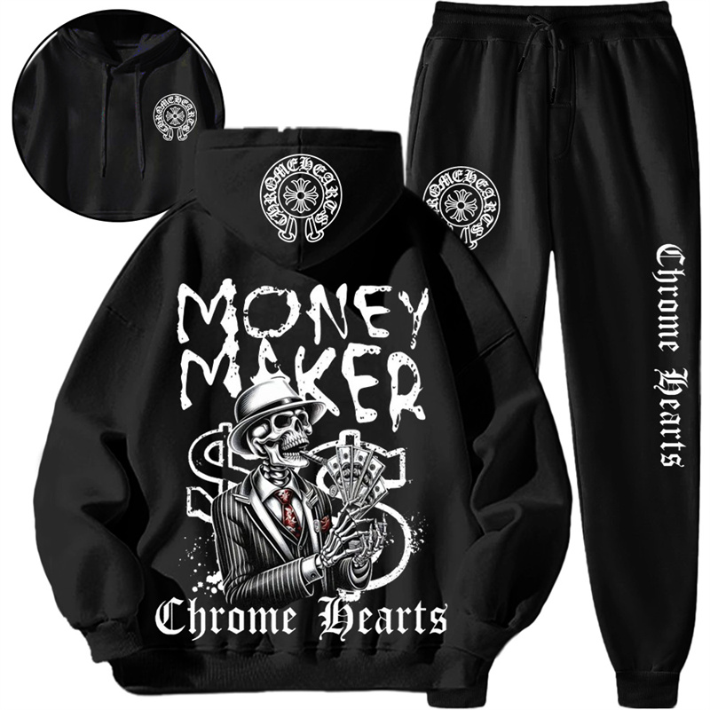 【 Chrome Hearts 】ストリートファッション髑髏風パーカーのセットです