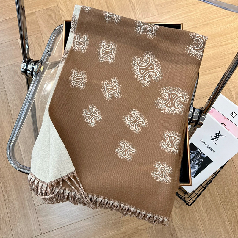 CELINE秋冬の新型のマフラーの両面2色の色のウールのフリンジの設計のストール04-SS95466