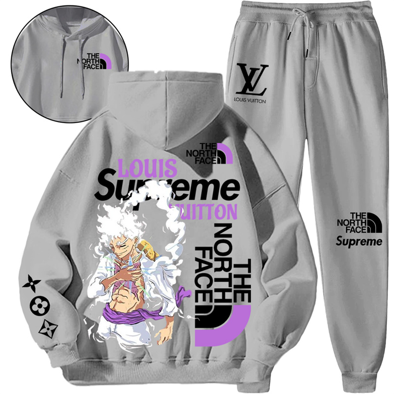 【 LOUIS VUITTON & THE NORTH FACE & SUPREME 】色当てデザインです白髪の男の子ですパーカーのスーツです