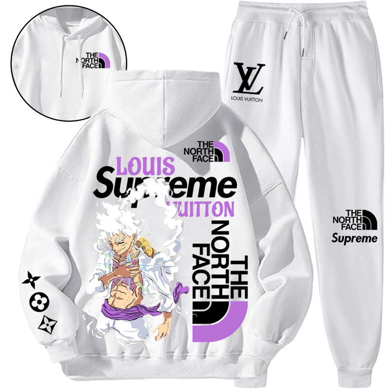 【 LOUIS VUITTON & THE NORTH FACE & SUPREME 】色当てデザインです白髪の男の子ですパーカーのスーツです
