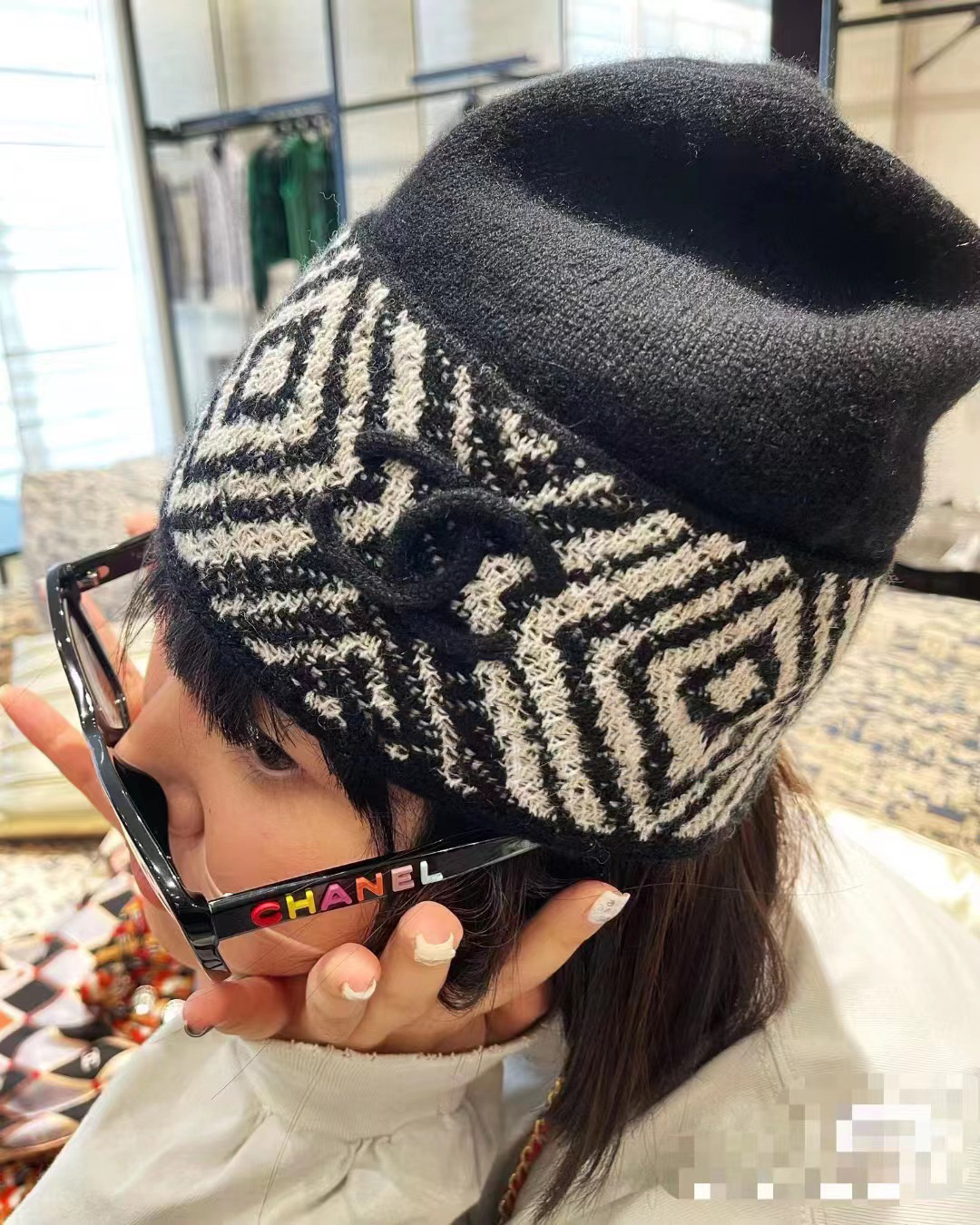 CHANEL 秋冬の暖かい綿の帽子 アーガイル柄