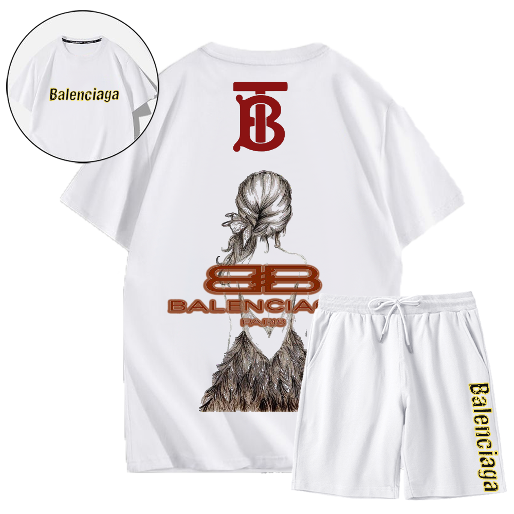 【 BALENCIAGA 】【海外ブランド直営店】「正規品保証、公式と同じデザイン」レディース バックプリント半袖ショートパンツスーツ