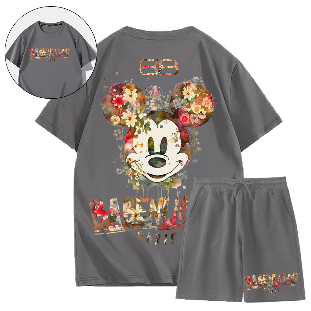 【 BALENCIAGA公式指定特約店 】Mickey Mouse 美しいデザイン花の漫画のキャラクター半袖ショートパンツスーツ