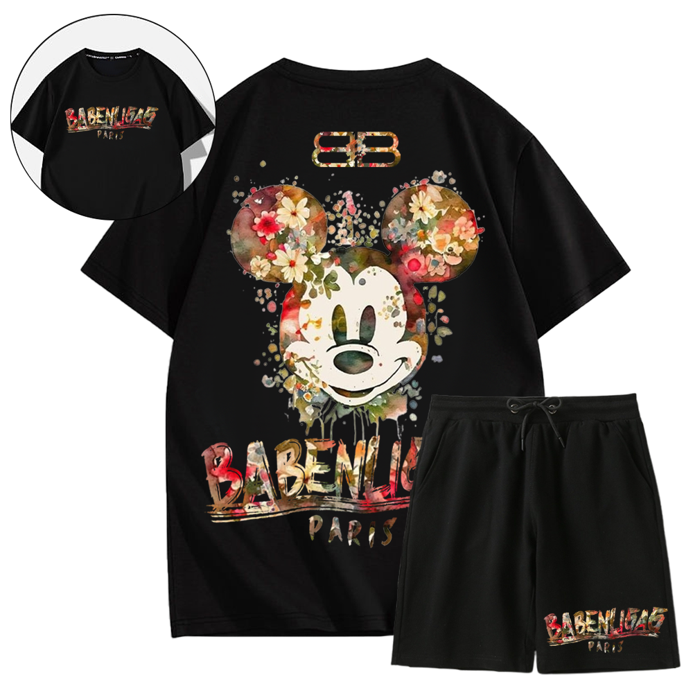 【 BALENCIAGA公式指定特約店 】Mickey Mouse 美しいデザイン花の漫画のキャラクター半袖ショートパンツスーツ