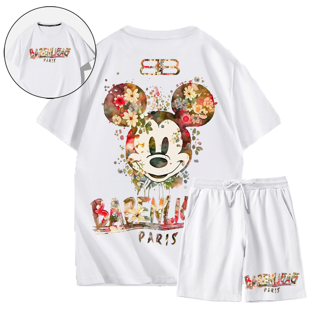 【 BALENCIAGA公式指定特約店 】Mickey Mouse 美しいデザイン花の漫画のキャラクター半袖ショートパンツスーツ