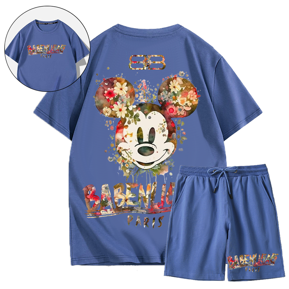【 BALENCIAGA公式指定特約店 】Mickey Mouse 美しいデザイン花の漫画のキャラクター半袖ショートパンツスーツ