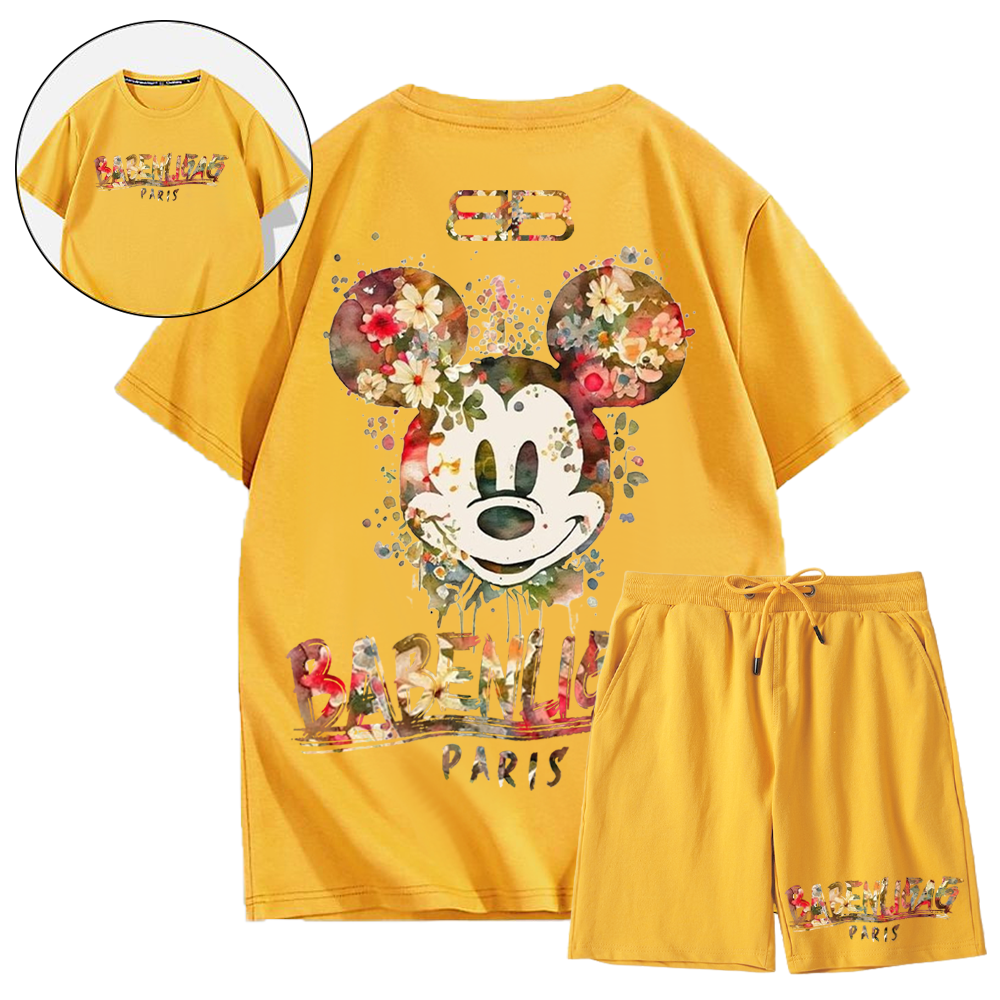 【 BALENCIAGA公式指定特約店 】Mickey Mouse 美しいデザイン花の漫画のキャラクター半袖ショートパンツスーツ