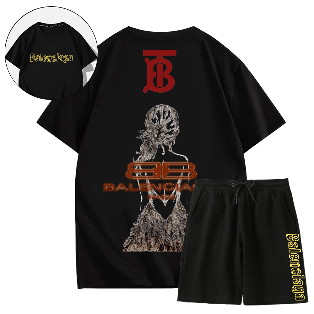 【 BALENCIAGA 】【海外ブランド直営店】「正規品保証、公式と同じデザイン」レディース バックプリント半袖ショートパンツスーツ